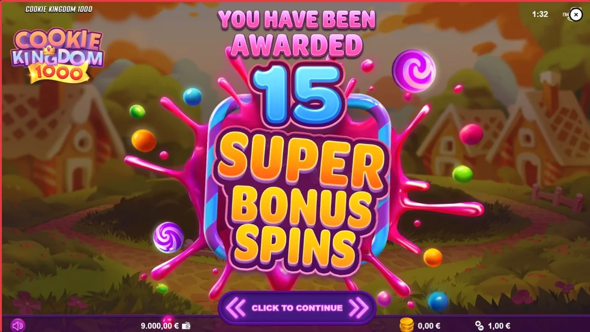 Visual penuh warna dari slot Cookie Kingdom 1000 dengan tema permen dan beruang baker.